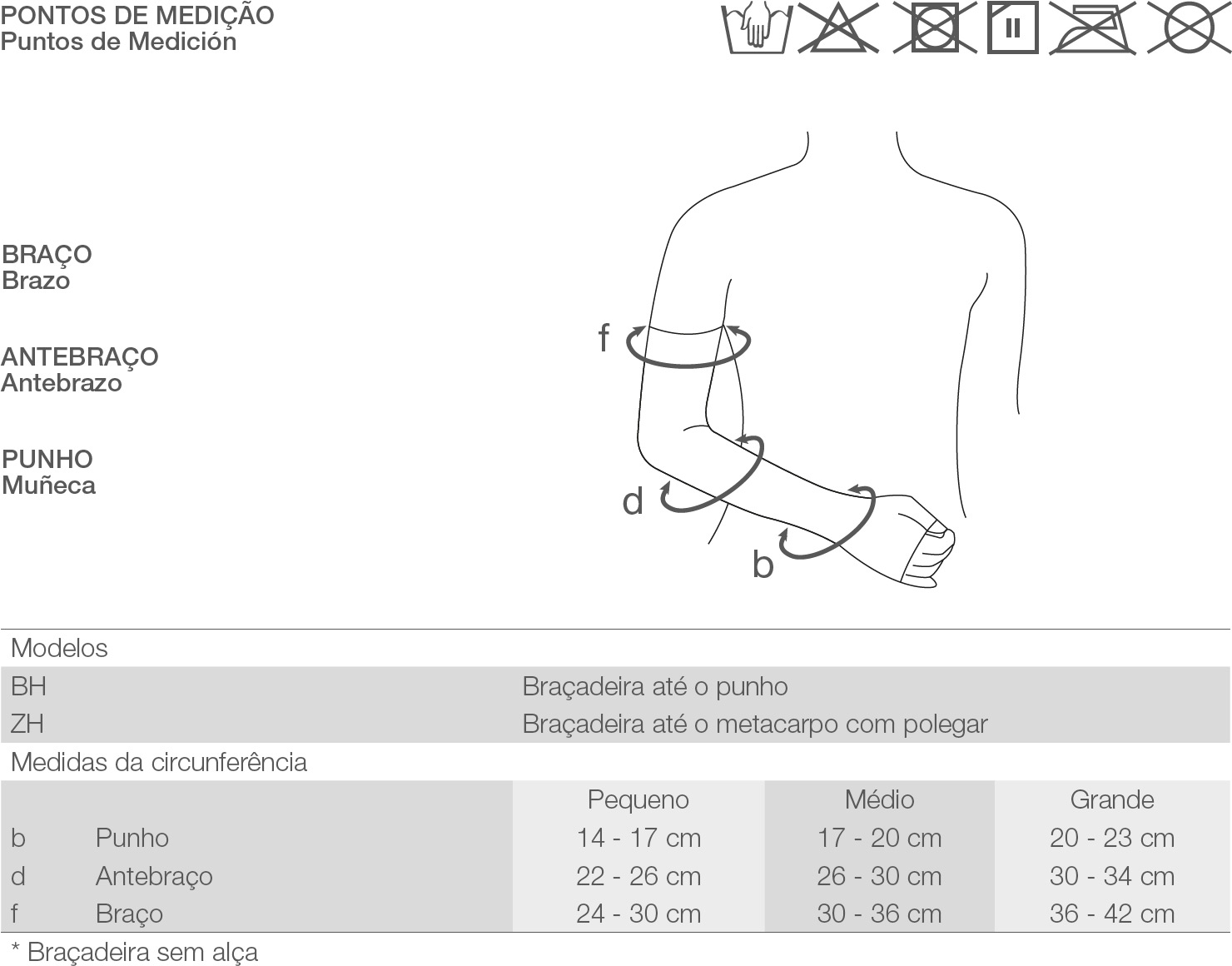 Tabela de medidas Venosan Ultraline 4000 Braçadeira · Unissex